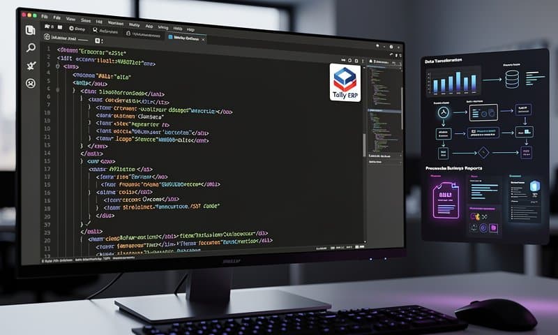 XML code structure showing Tally voucher format