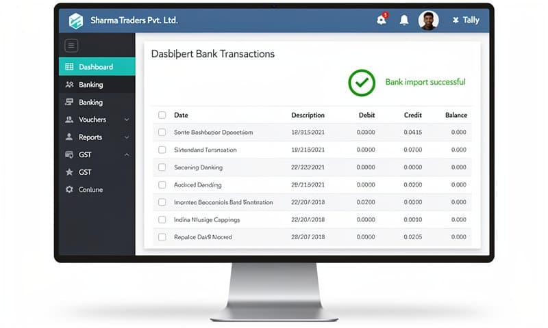 Tally dashboard showing successful transaction import