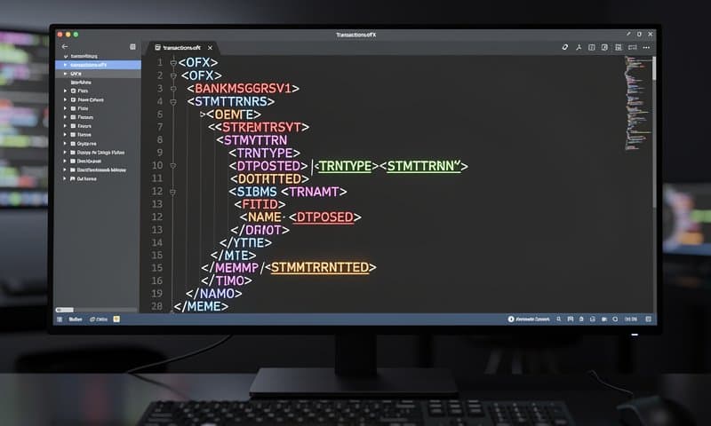 OFX file structure showing transaction data in XML format