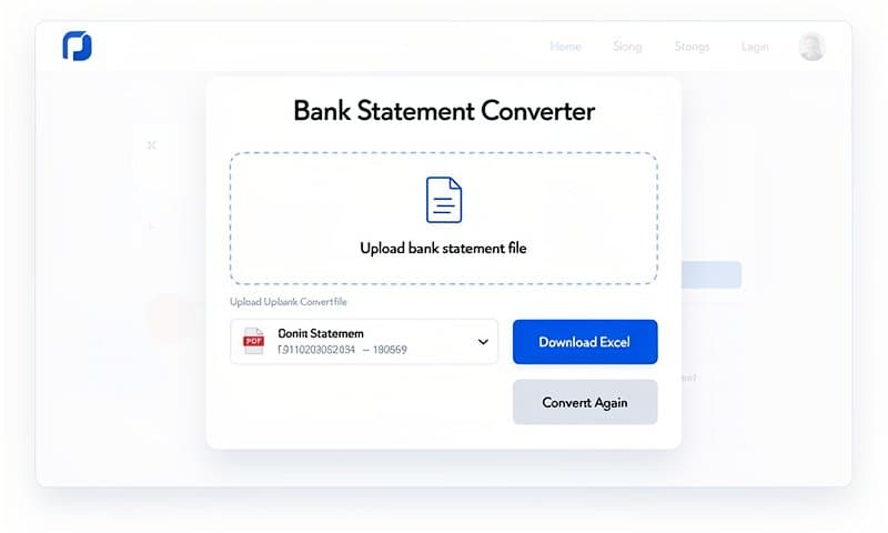 Bank statement converter showing uploaded file with download options