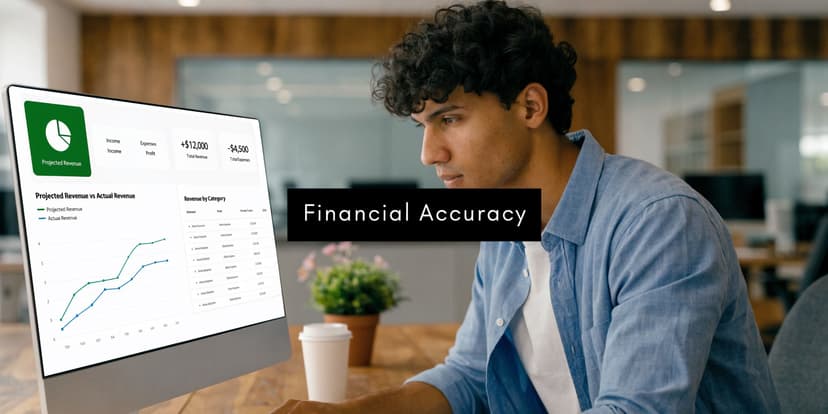 A young man sitting at a desk and analyzing financial data charts on a computer screen.