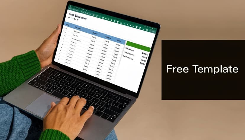 A person using a laptop to view a free Excel bank statement template on the screen.