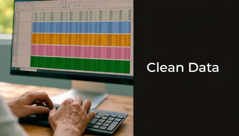 A close-up view of a person typing on a computer keyboard while viewing spreadsheet data