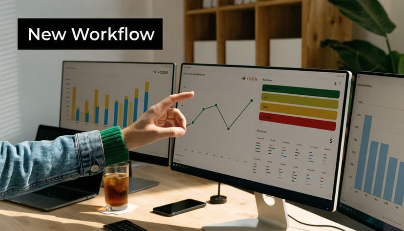 A professional analyzing data and business analytics displayed on multiple computer monitors in an office setting.