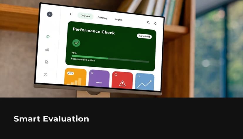A computer monitor displaying a digital dashboard interface for invoice scanner software performance evaluation and analytics.