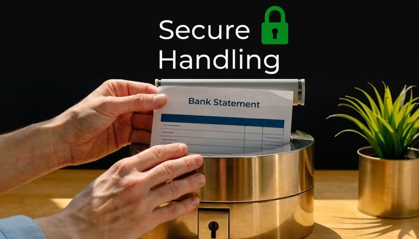 A person shredding a bank statement document for secure handling of sensitive personal financial information