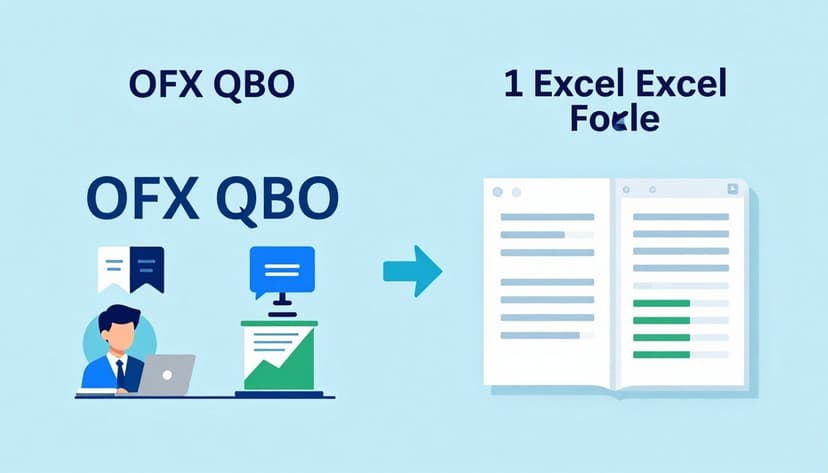 Comparison diagram showing OFX QBO and Excel file formats side by side with icons