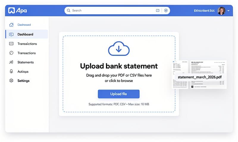 Drag and drop PDF bank statement upload interface for OFX conversion
