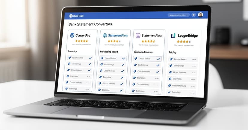 Comparison dashboard showing bank statement converter tools rated side by side with star ratings