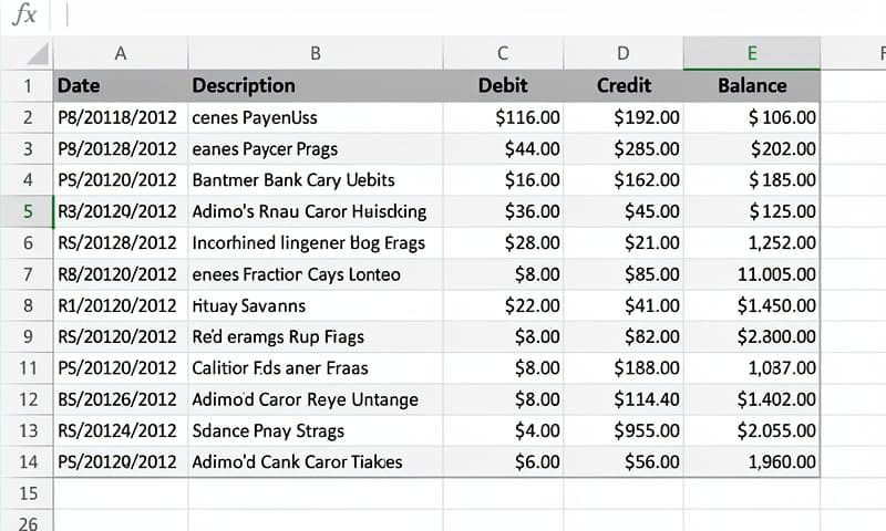 Excel spreadsheet showing imported Deutsche Bank transactions with date description and amount columns
