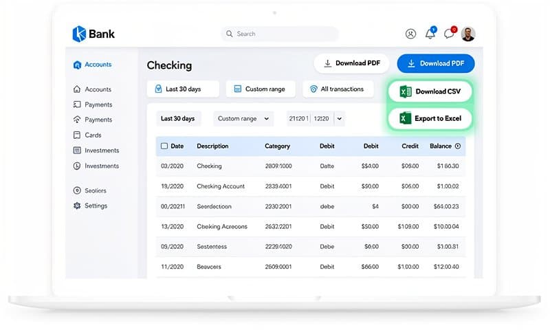 Internet banking dashboard showing statement download options