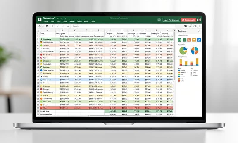 Organized spreadsheet showing bank transactions imported and ready for reconciliation