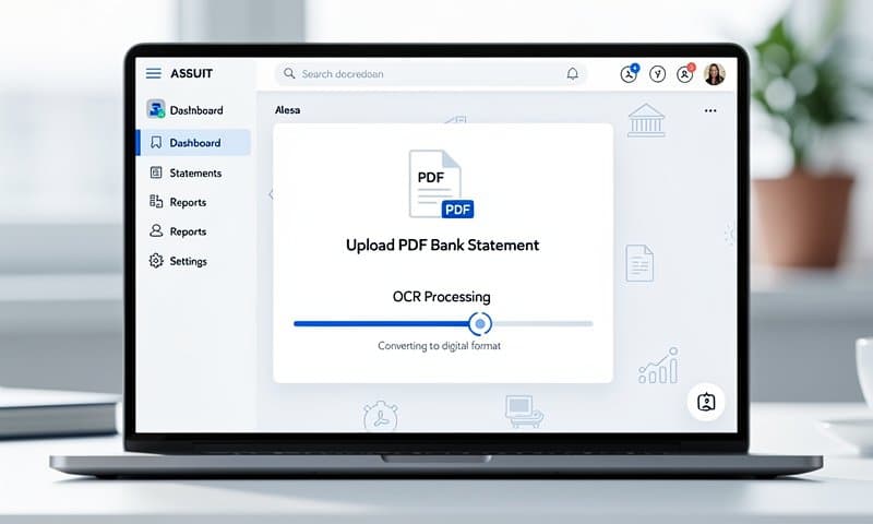 PDF bank statement upload interface with OCR processing converting statement to digital format