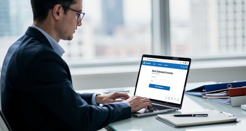 Free bank statement converter tool interface showing PDF to Excel conversion on laptop screen