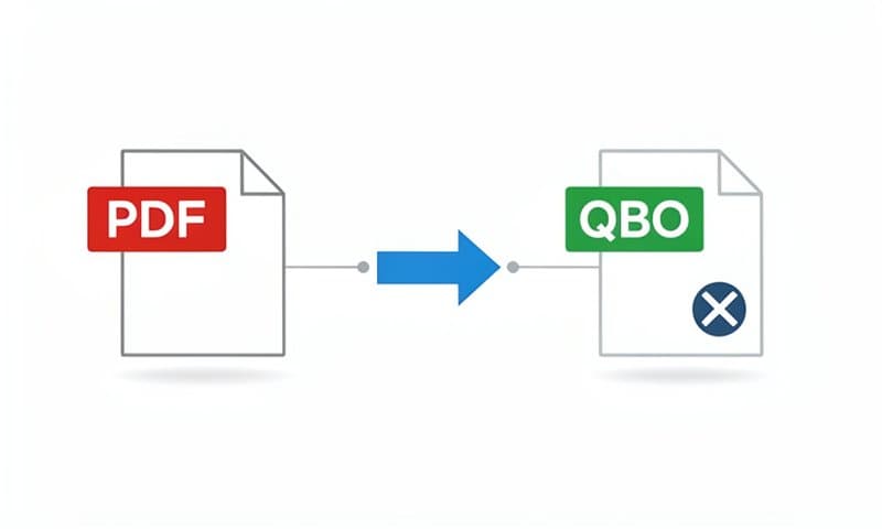 PDF to QBO conversion workflow showing the step-by-step process